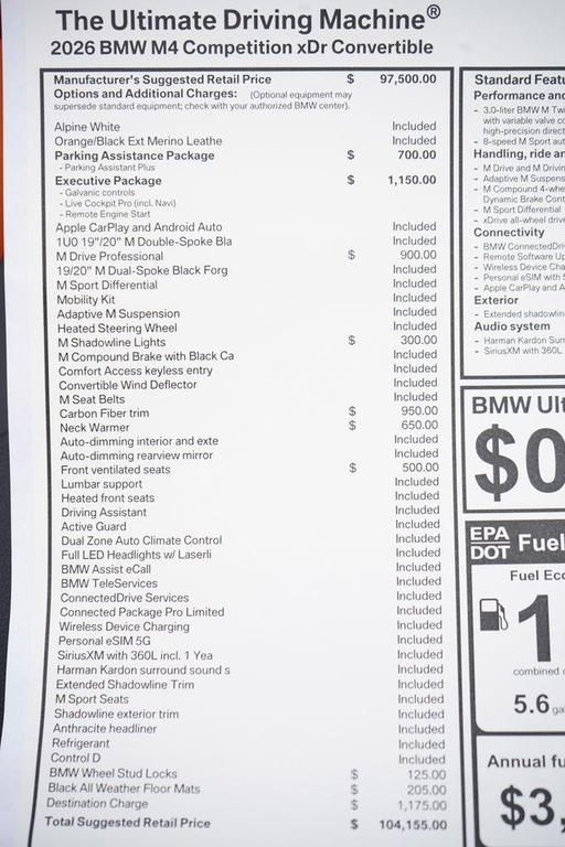 new 2026 BMW M4 car, priced at $104,155