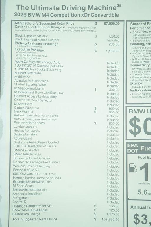 new 2026 BMW M4 car, priced at $103,865