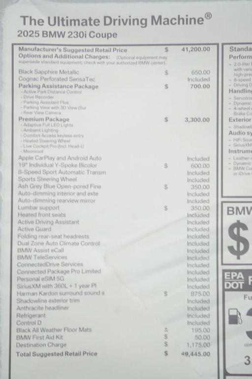 new 2025 BMW 230 car, priced at $49,445