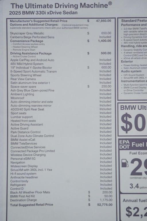 new 2025 BMW 330 car, priced at $52,775