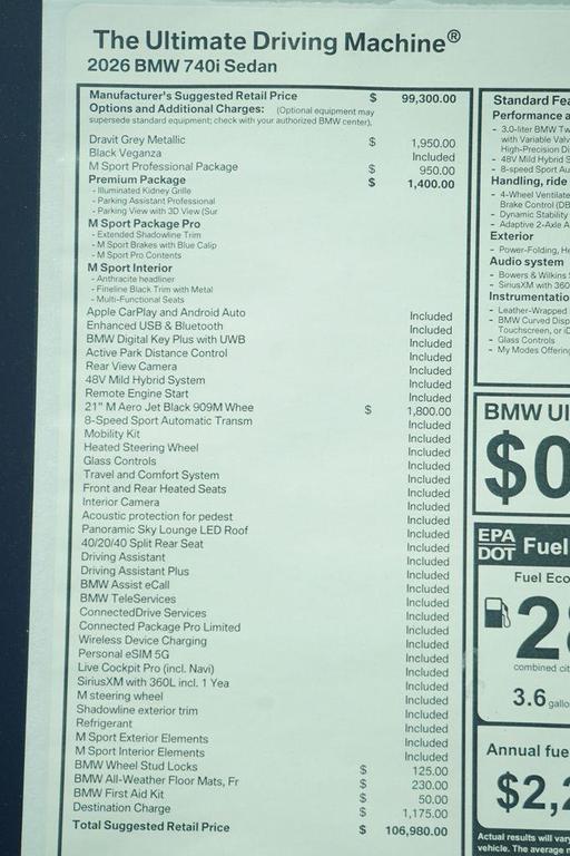 new 2026 BMW 740 car, priced at $106,980