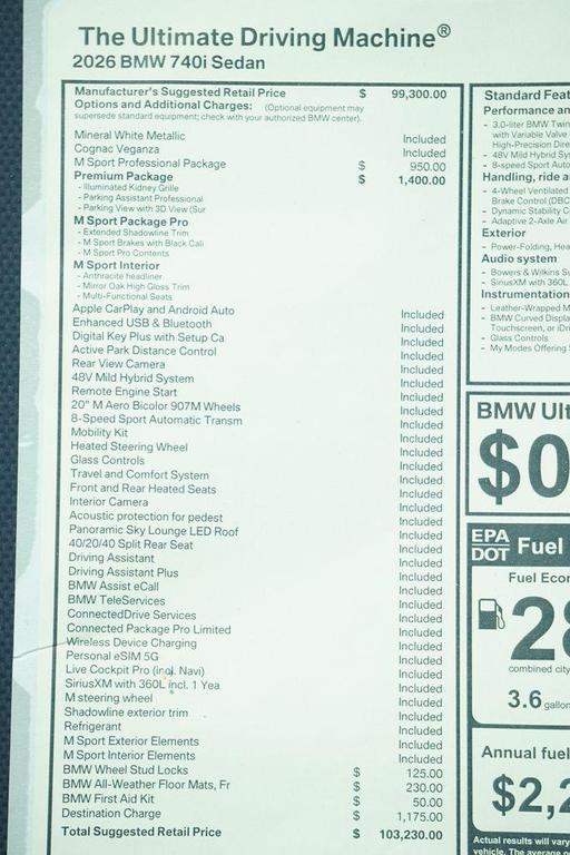 new 2026 BMW 740 car, priced at $103,230