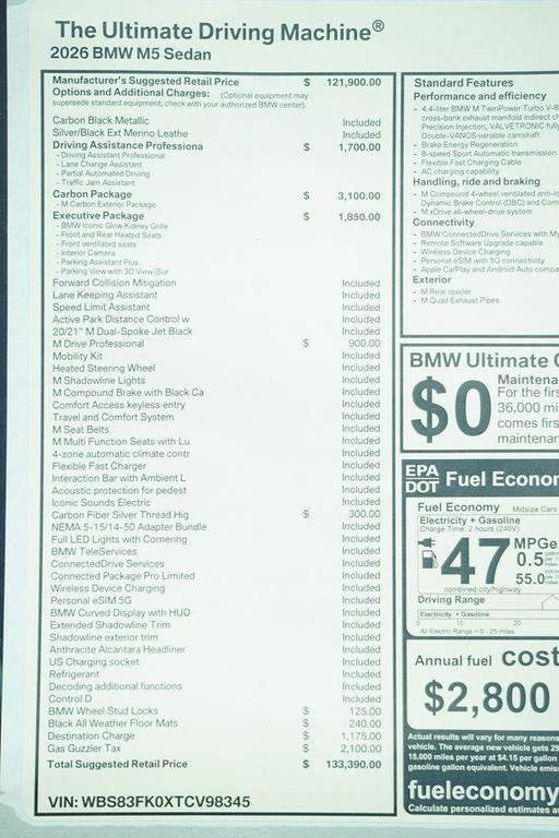 new 2026 BMW M5 car, priced at $133,390