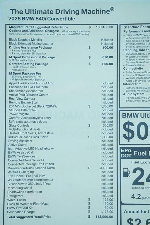 new 2026 BMW 840 car, priced at $110,000