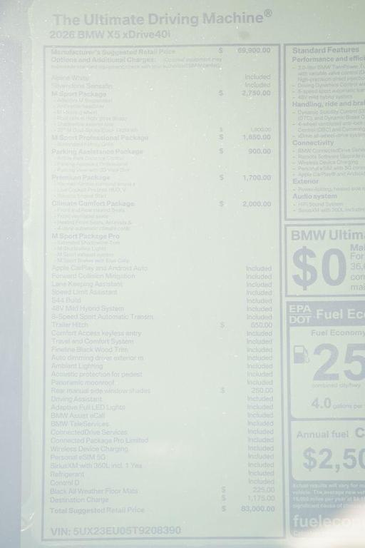 new 2026 BMW X5 car, priced at $83,000