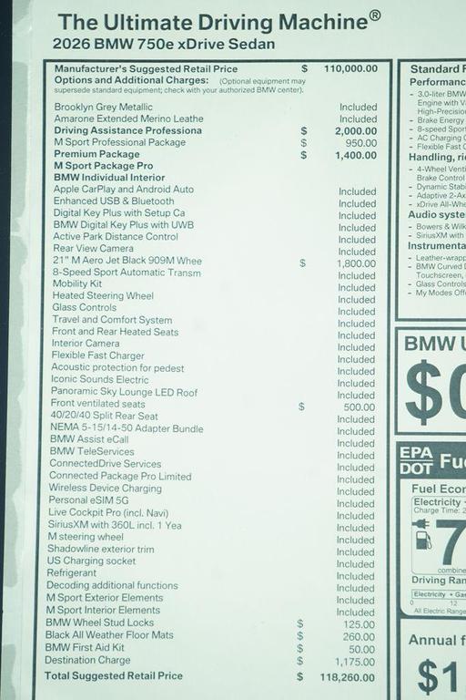 new 2026 BMW 750e car, priced at $118,230