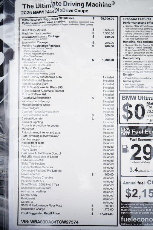 new 2026 BMW M440 car, priced at $77,315