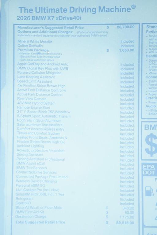 new 2026 BMW X7 car, priced at $89,915