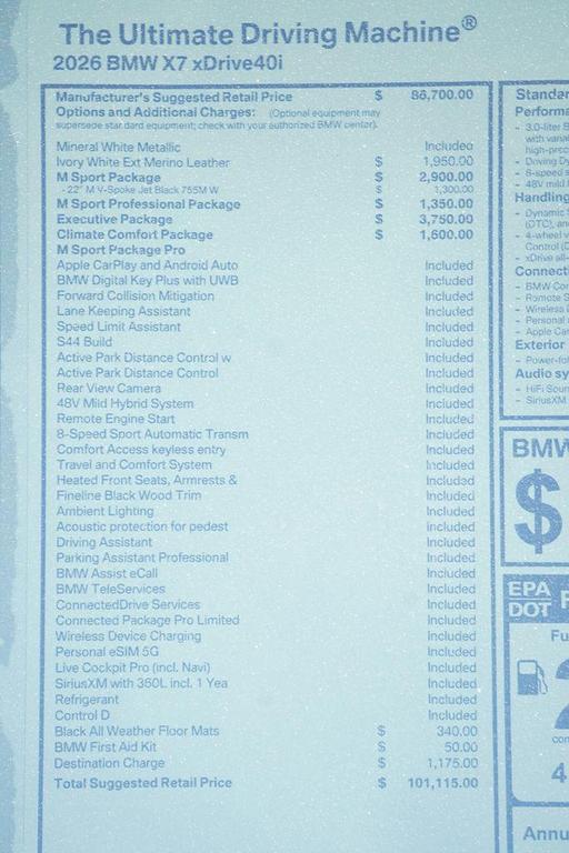 new 2026 BMW X7 car, priced at $101,115