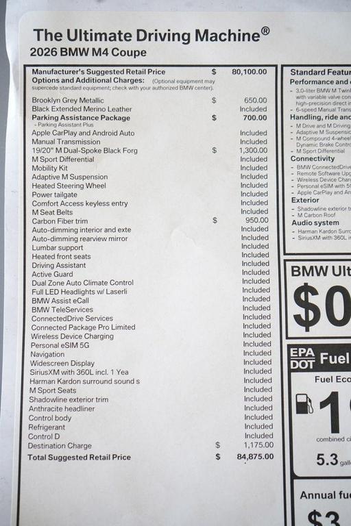 new 2026 BMW M4 car, priced at $84,875