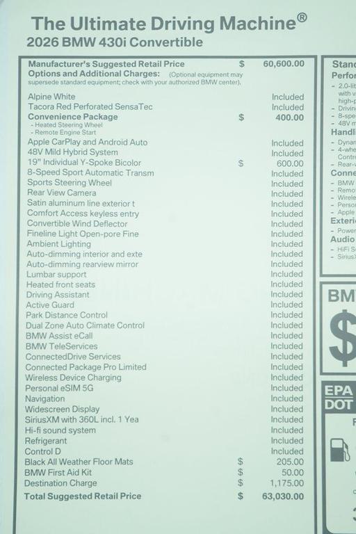 new 2026 BMW 430 car, priced at $63,030