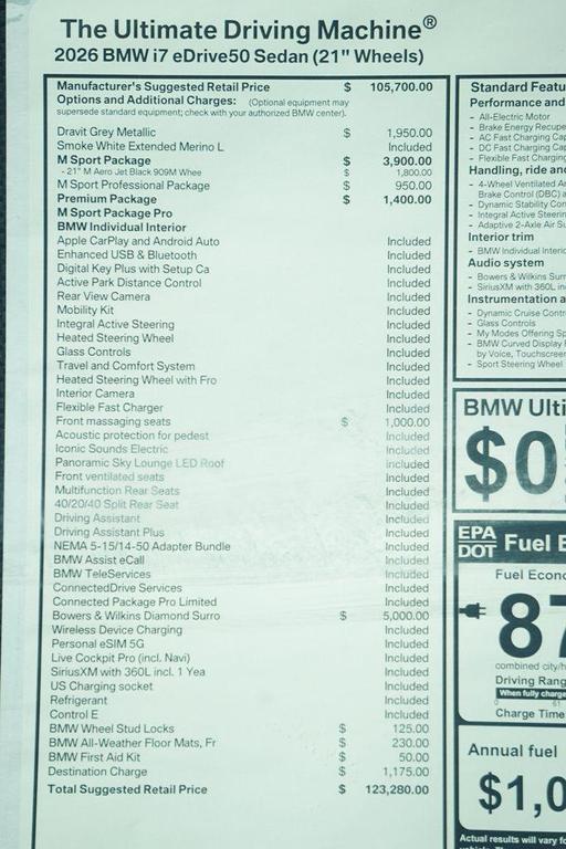 new 2026 BMW i7 car, priced at $123,280