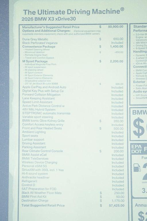 new 2026 BMW X3 car, priced at $57,425