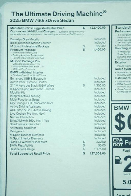 new 2025 BMW 760 car, priced at $127,505