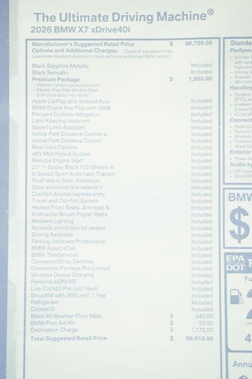new 2026 BMW X7 car, priced at $89,915