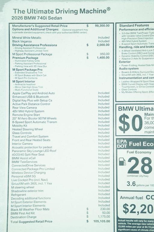 new 2026 BMW 740 car, priced at $105,105