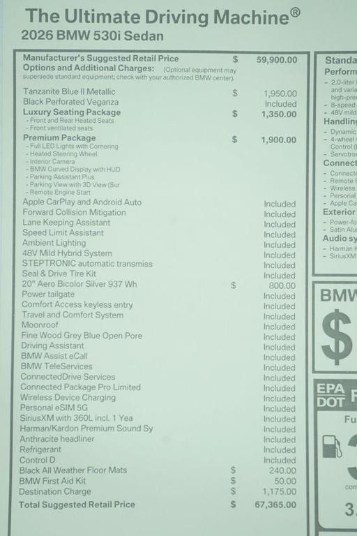 new 2026 BMW 530 car, priced at $67,365