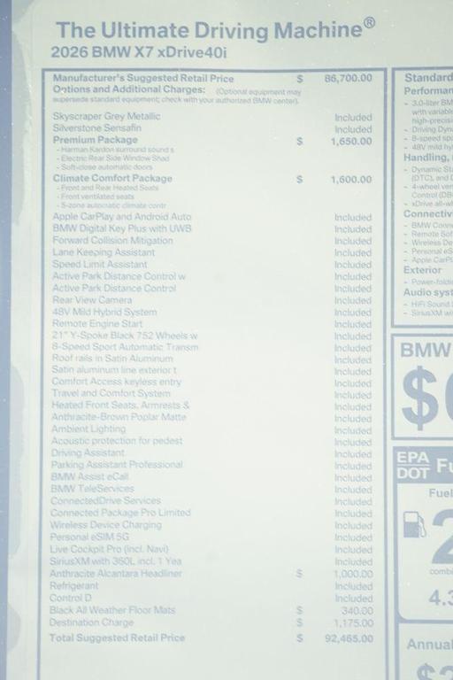 new 2026 BMW X7 car, priced at $92,465
