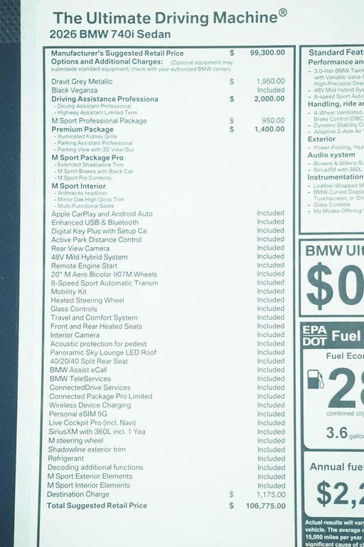 new 2026 BMW 740 car, priced at $106,775
