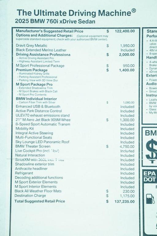 new 2025 BMW 760 car, priced at $137,235
