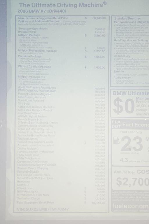 new 2026 BMW X7 car, priced at $98,110