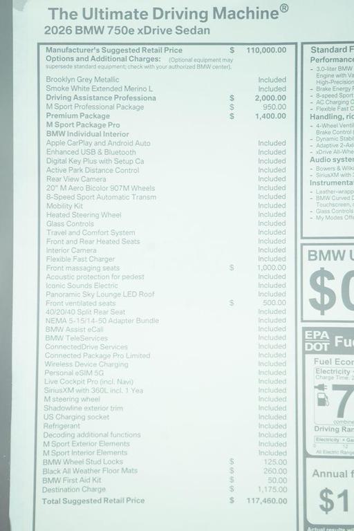 new 2026 BMW 750e car, priced at $117,430