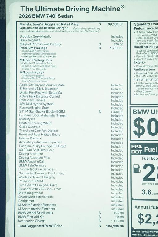 new 2026 BMW 740 car, priced at $104,300