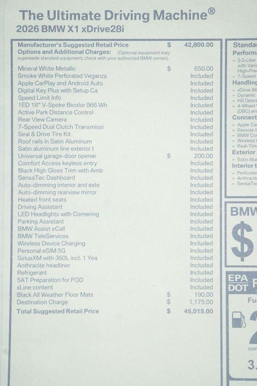 new 2026 BMW X1 car, priced at $45,015