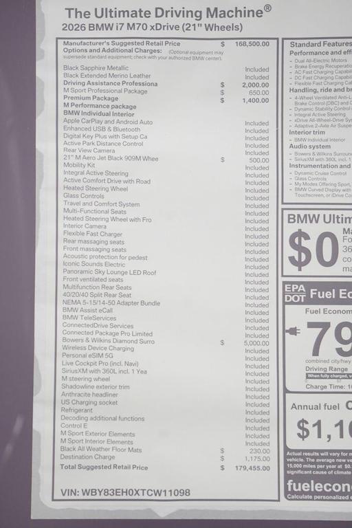 new 2026 BMW i7 car, priced at $179,455