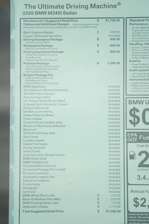 new 2026 BMW M340 car, priced at $67,490