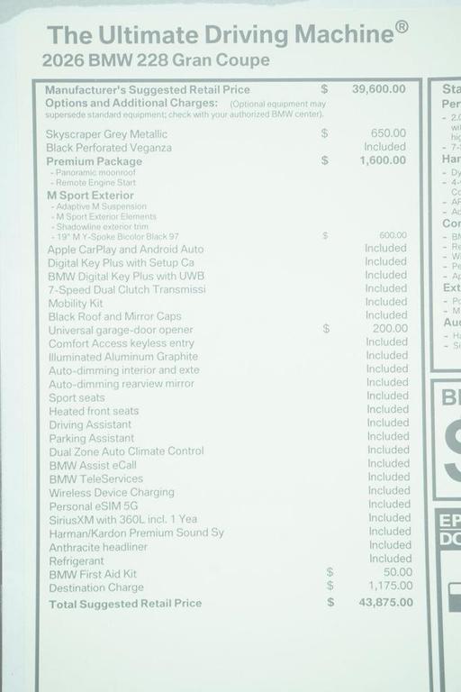 new 2026 BMW 228 Gran Coupe car, priced at $43,875