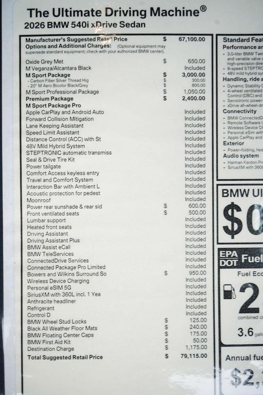 new 2026 BMW 540 car, priced at $79,115