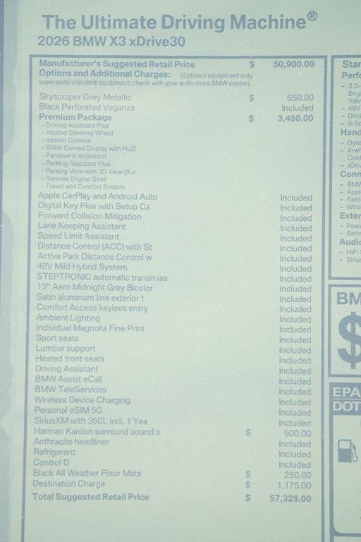 new 2026 BMW X3 car, priced at $57,325