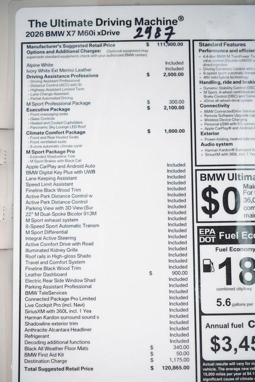 new 2026 BMW X7 car, priced at $120,865