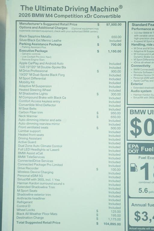 new 2026 BMW M4 car, priced at $104,895