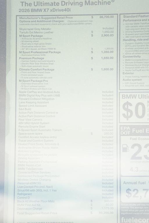 new 2026 BMW X7 car, priced at $99,265