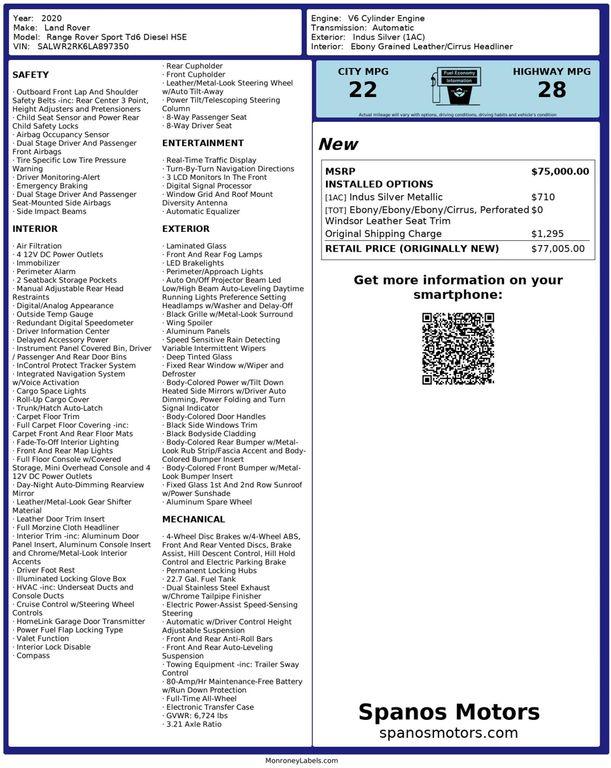 used 2020 Land Rover Range Rover Sport car, priced at $28,950