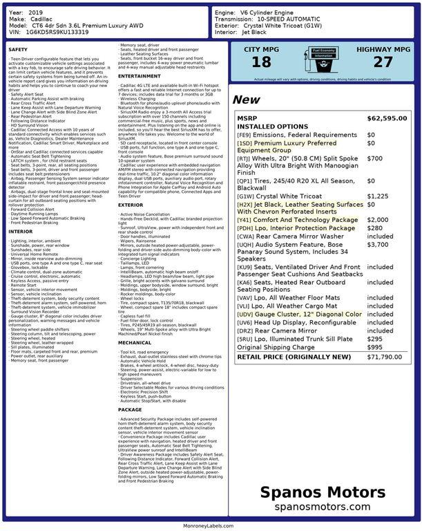 used 2019 Cadillac CT6 car, priced at $28,890