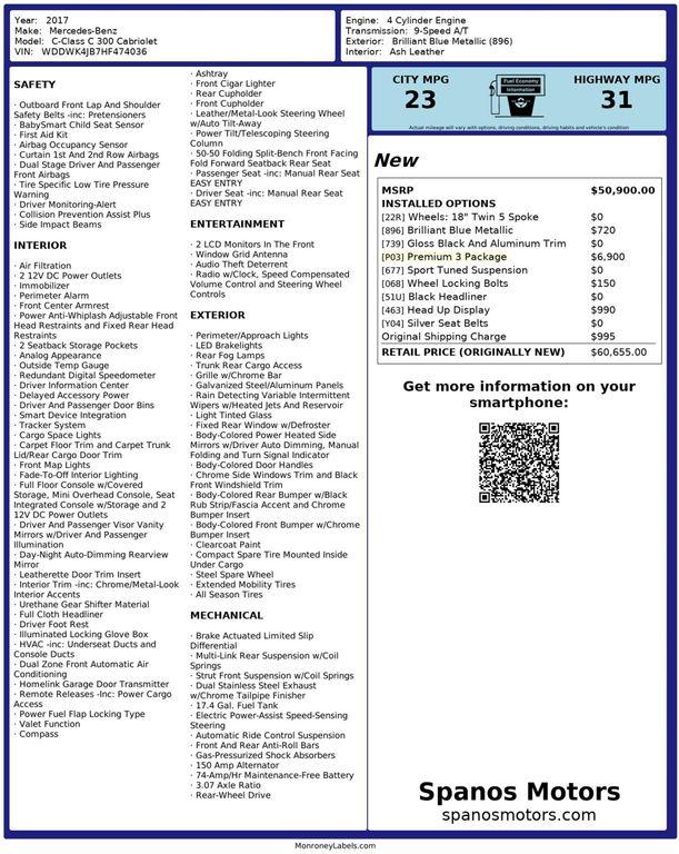 used 2017 Mercedes-Benz C-Class car, priced at $22,950