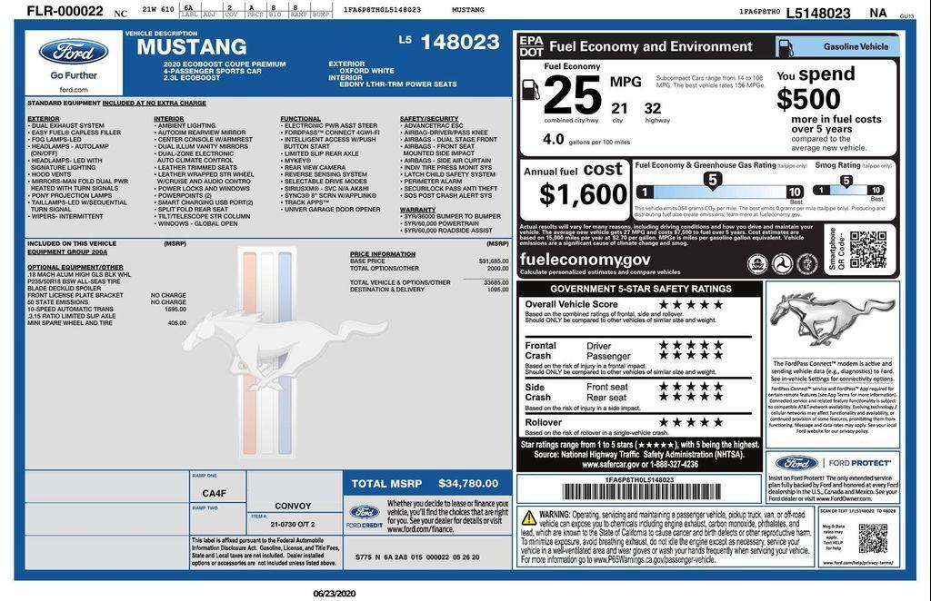 used 2020 Ford Mustang car, priced at $23,950