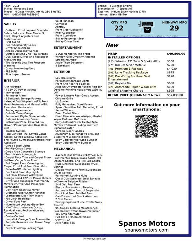 used 2015 Mercedes-Benz M-Class car, priced at $17,490