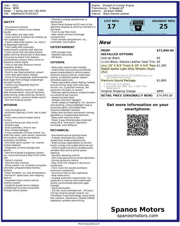 used 2012 BMW 740 car, priced at $12,950