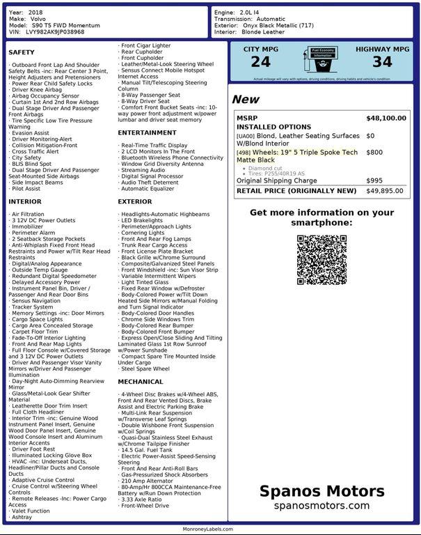 used 2018 Volvo S90 car, priced at $18,950