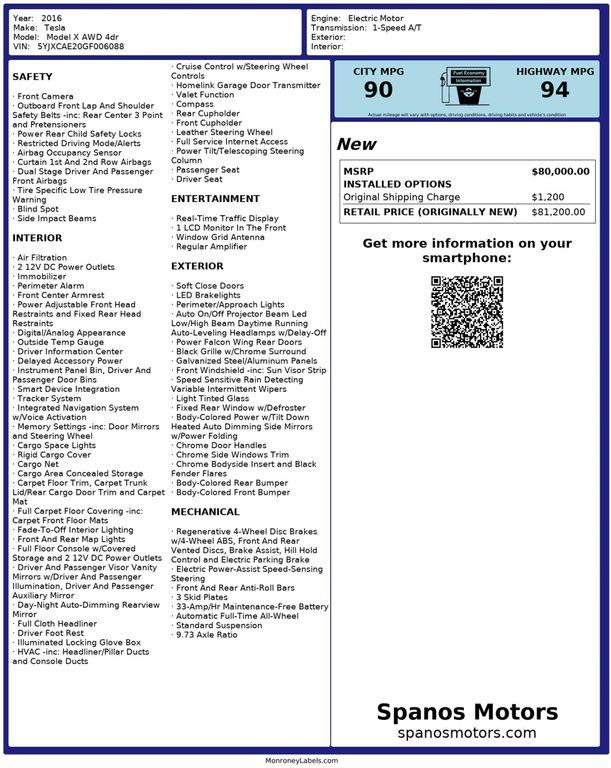 used 2016 Tesla Model X car, priced at $25,950