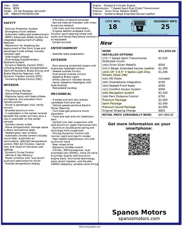 used 2009 BMW Z4 car, priced at $14,750