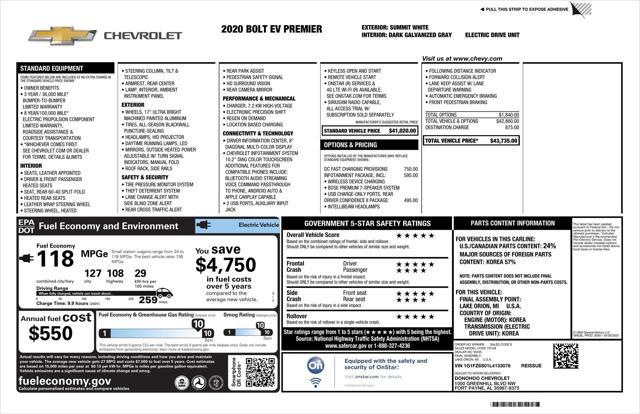 used 2020 Chevrolet Bolt EV car, priced at $12,950
