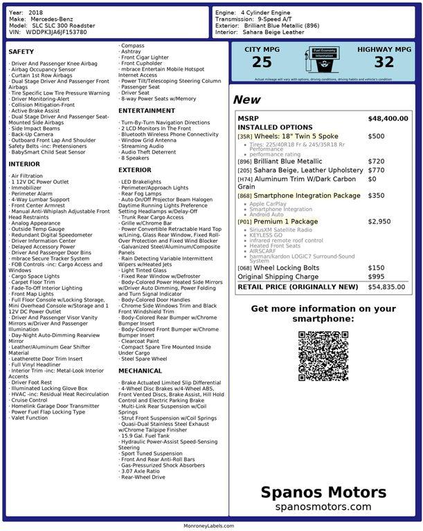 used 2018 Mercedes-Benz SLC 300 car, priced at $24,890