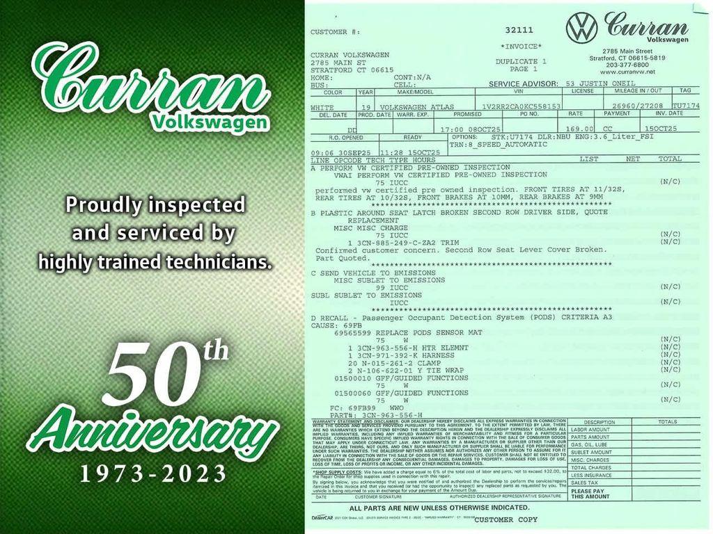 used 2019 Volkswagen Atlas car, priced at $27,362