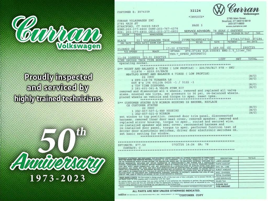 used 2022 Volkswagen Taos car, priced at $19,597