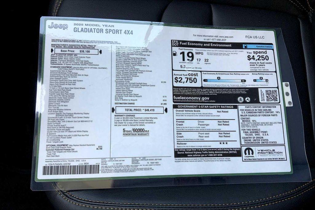 new 2025 Jeep Gladiator car, priced at $49,410